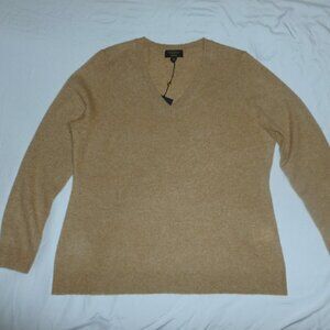 Charter Club Cashmere Long Sleeve V-Neck Sweater XL Warm Praline Heather NWT Tan